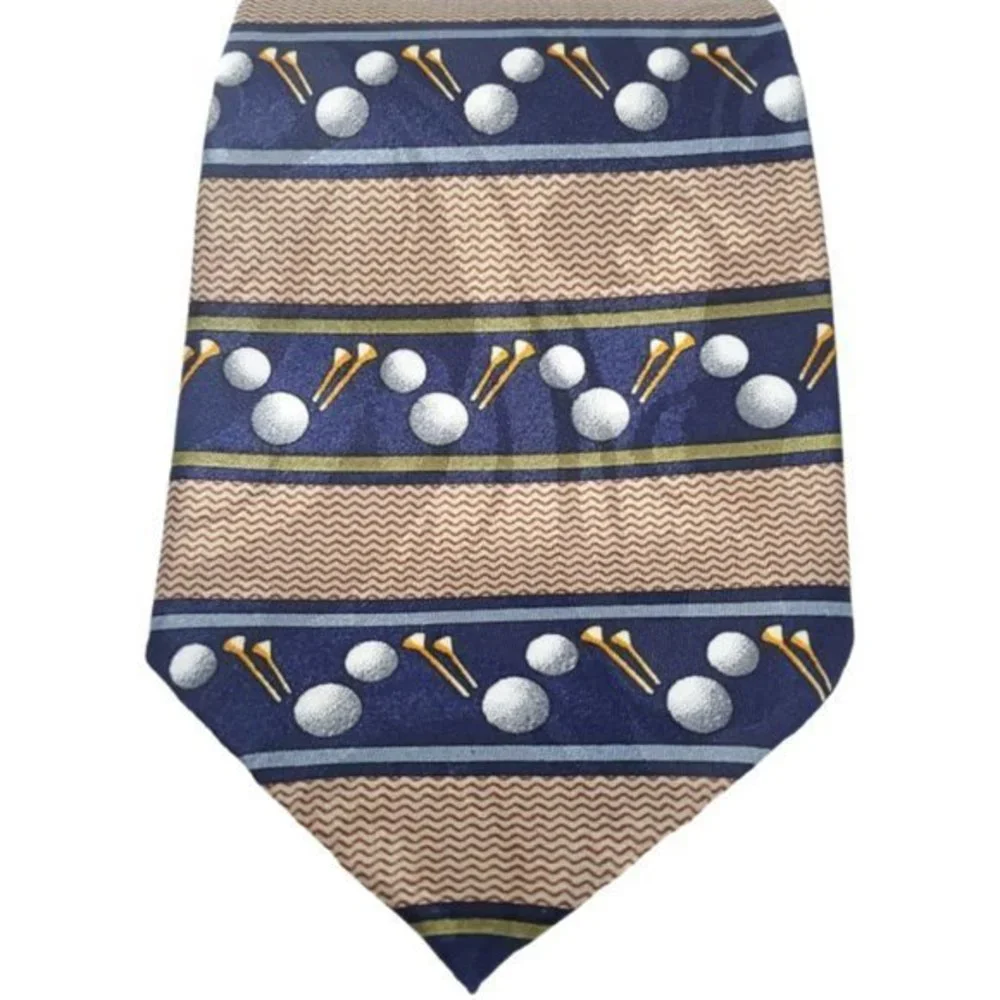 Steven Harris Tie Necktie Golf Balls‎ Tee Blue Tan Brown
